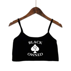 Women's Cute Crop Top New BLACK Spades OWNED Summer Sexy Elastic Cotton Camis Sleeveless Short Tank Top Bar Hot Tops for Women