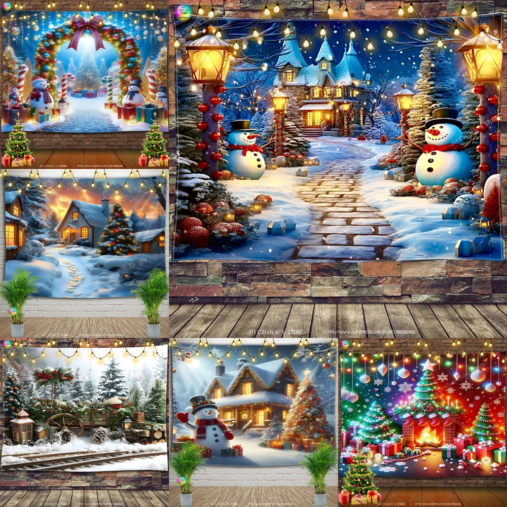 Christmas home decoration tapestry Snowman Christmas tree blue background wall decoration Christmas gift for living room bedroom