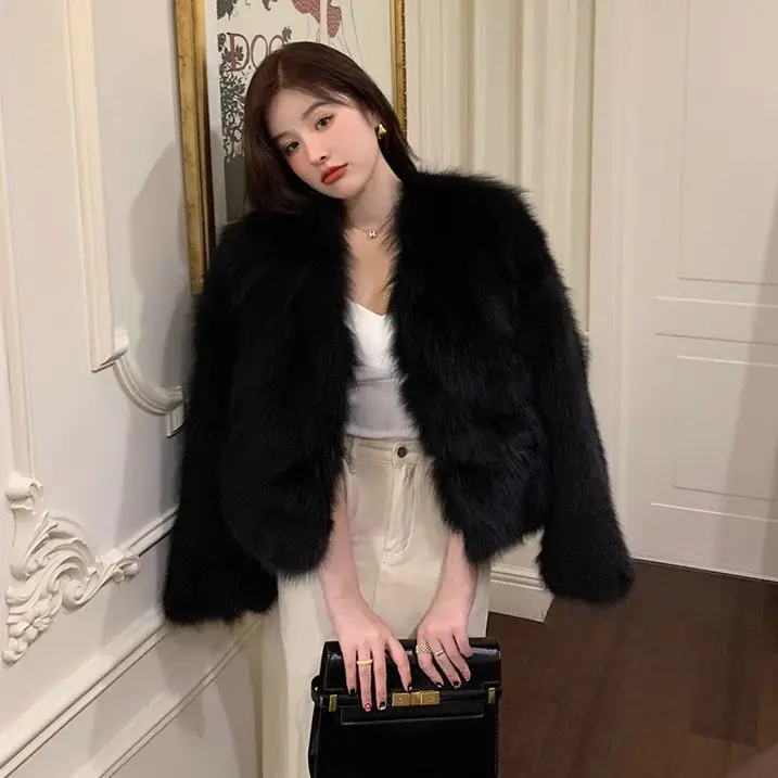 

2023 Winter Fashion Faux Fur Coat Women Korea Fashion Warm Feather Solid Cardigan Outercoat Lady Party Elegant Outfits New F6