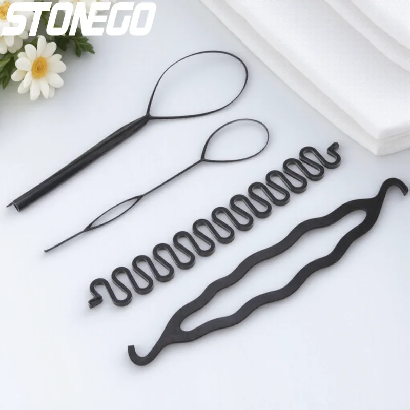 

4 шт., набор для завивки волос, плетеные бигуди, инструменты для укладки, губка, двойной крючок для женщин и мужчин, уход за волосами