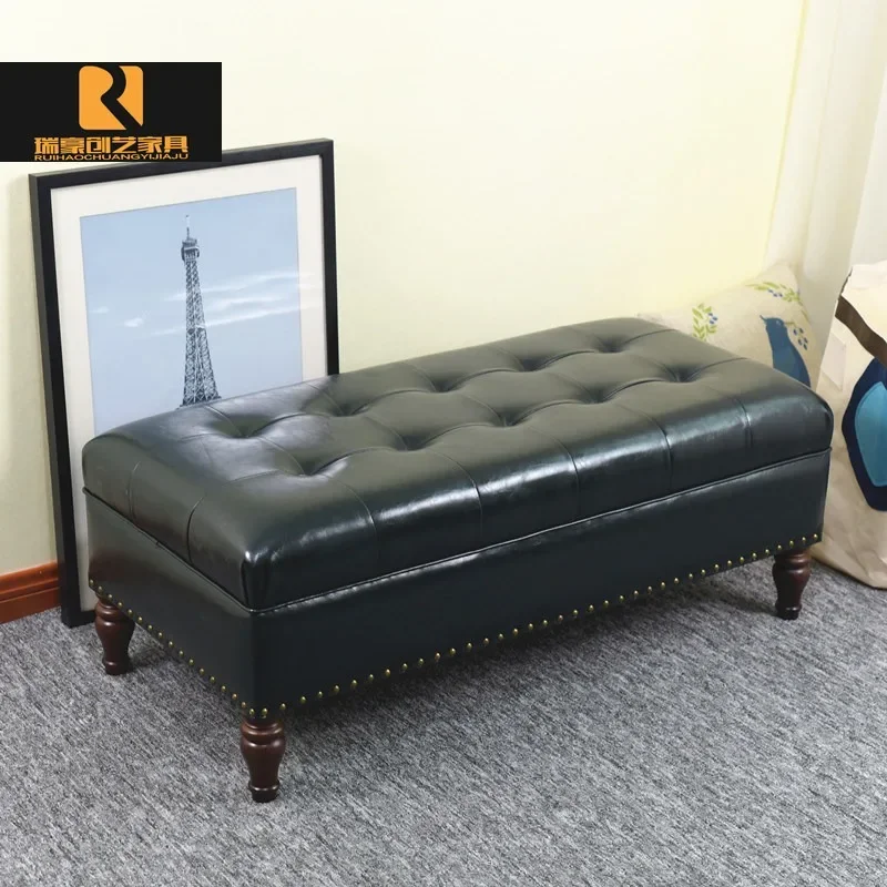European style end stool shoe store try shoe clothing store sofa pedal retro oil wax leather stoo