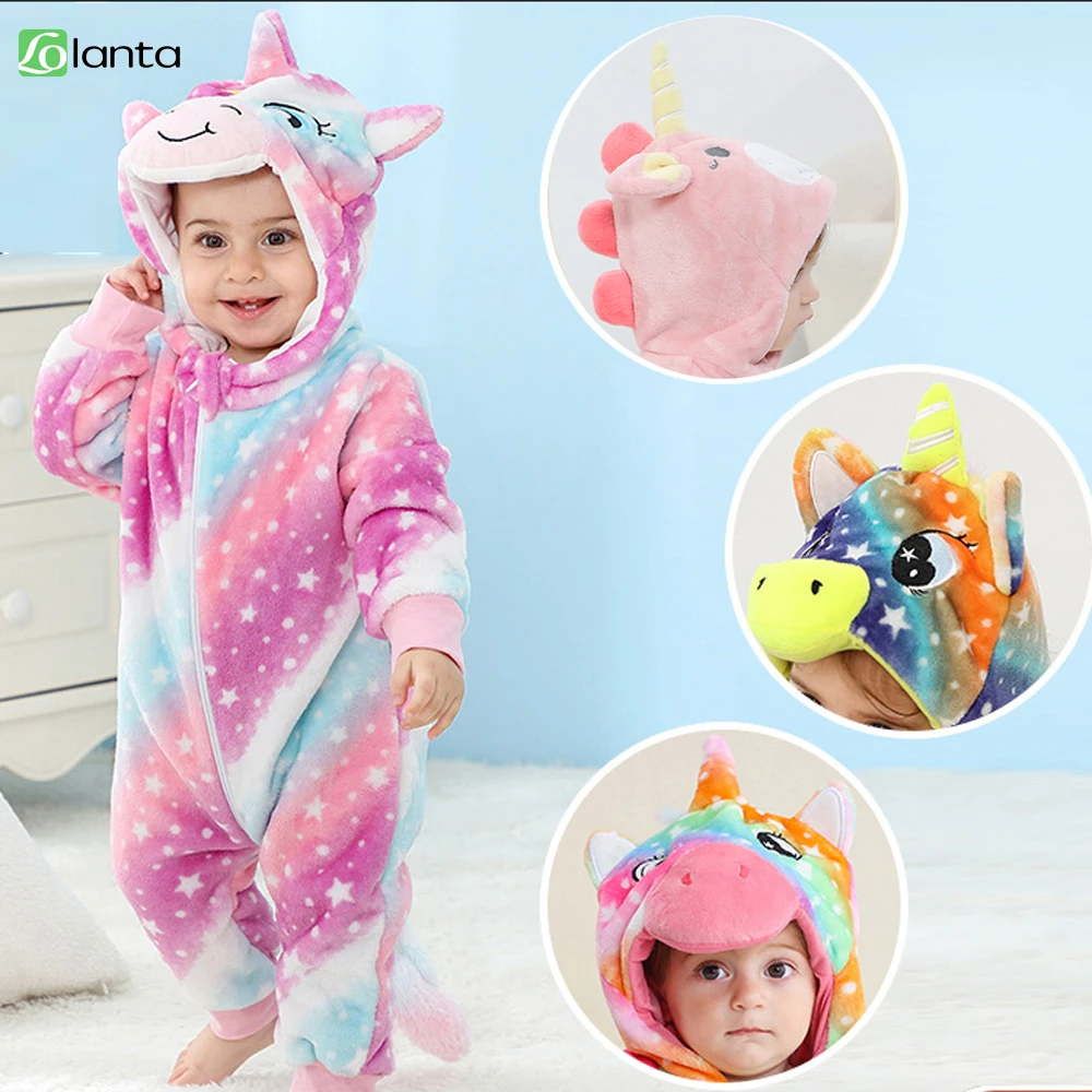 

LOlanta Baby Animal Costume Unicorn Jumpsuit Infant Hood Fleece Onesie Toddlers Rompers Birthday Christmas Infant Gifts