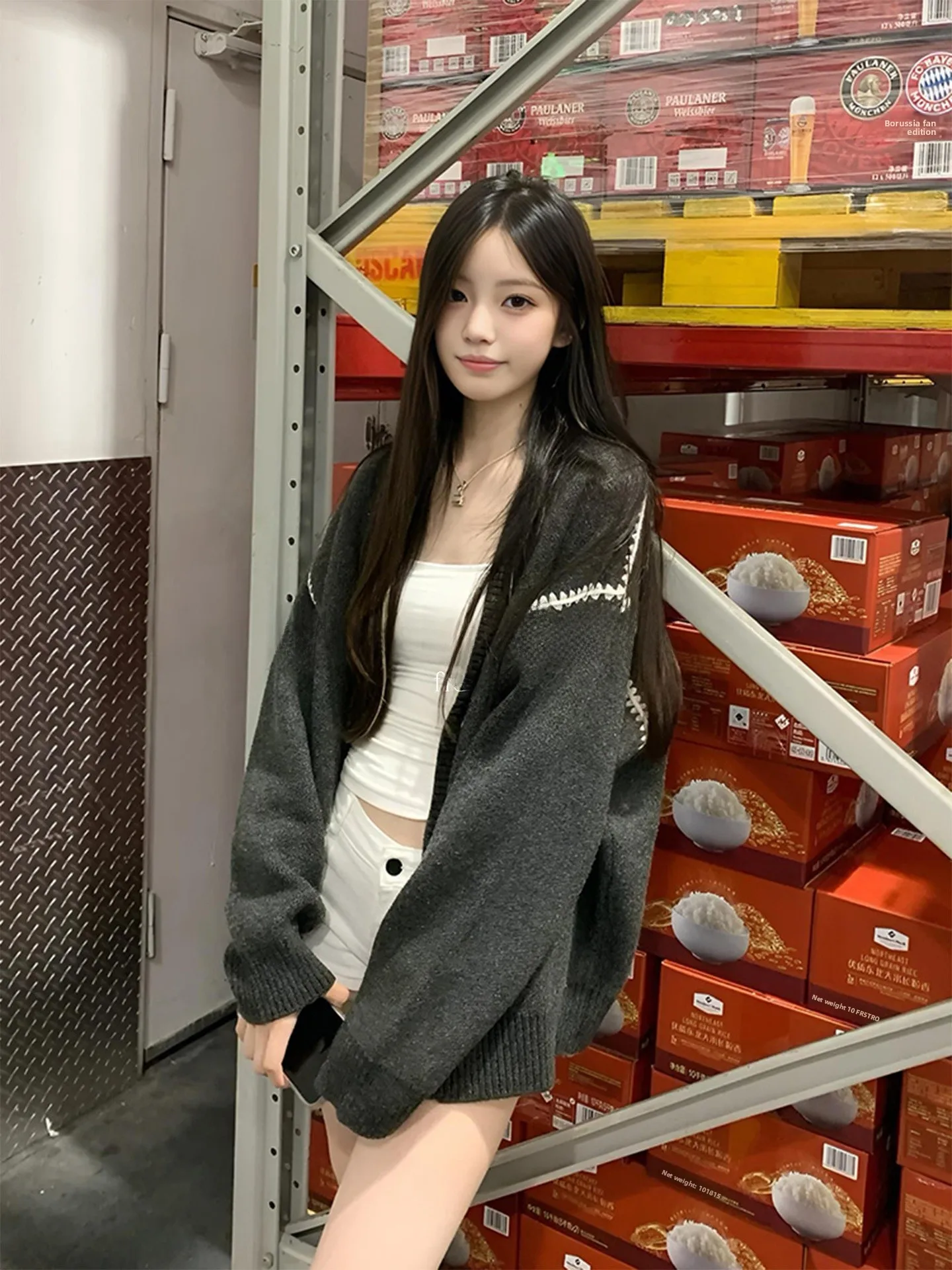 

Женский серый свитер-жакет Rouje Kefss с V-образным вырезом, повседневный стиль, осенняя верхняя одежда, удобный свободный крой, длинный рукав, застежка-молния