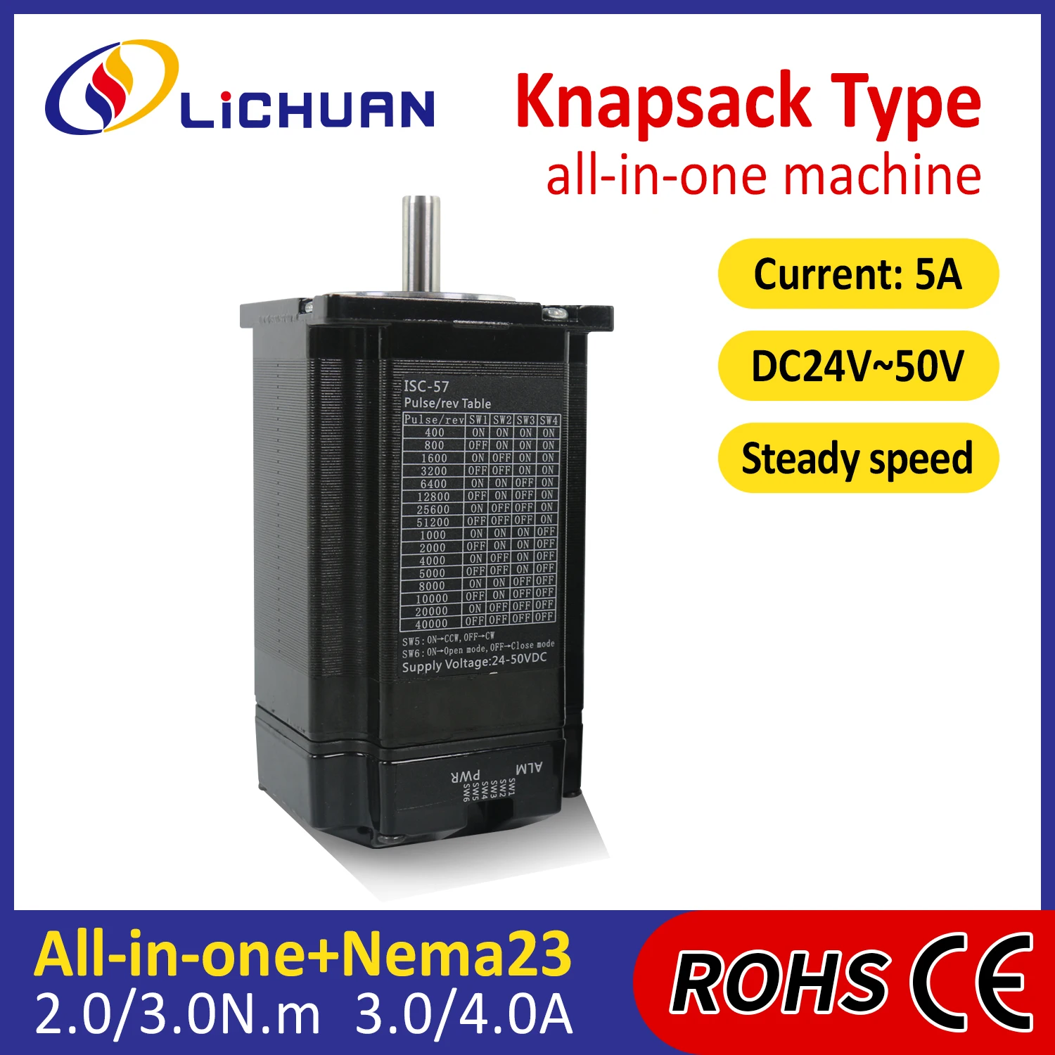 

Lichuan 36V3A/4A 1000PPR 2Phase Nema23 StepperMotor Integrated 2/3N.m ClosedLoop Integrated Stepper Motors Driver for New Energy