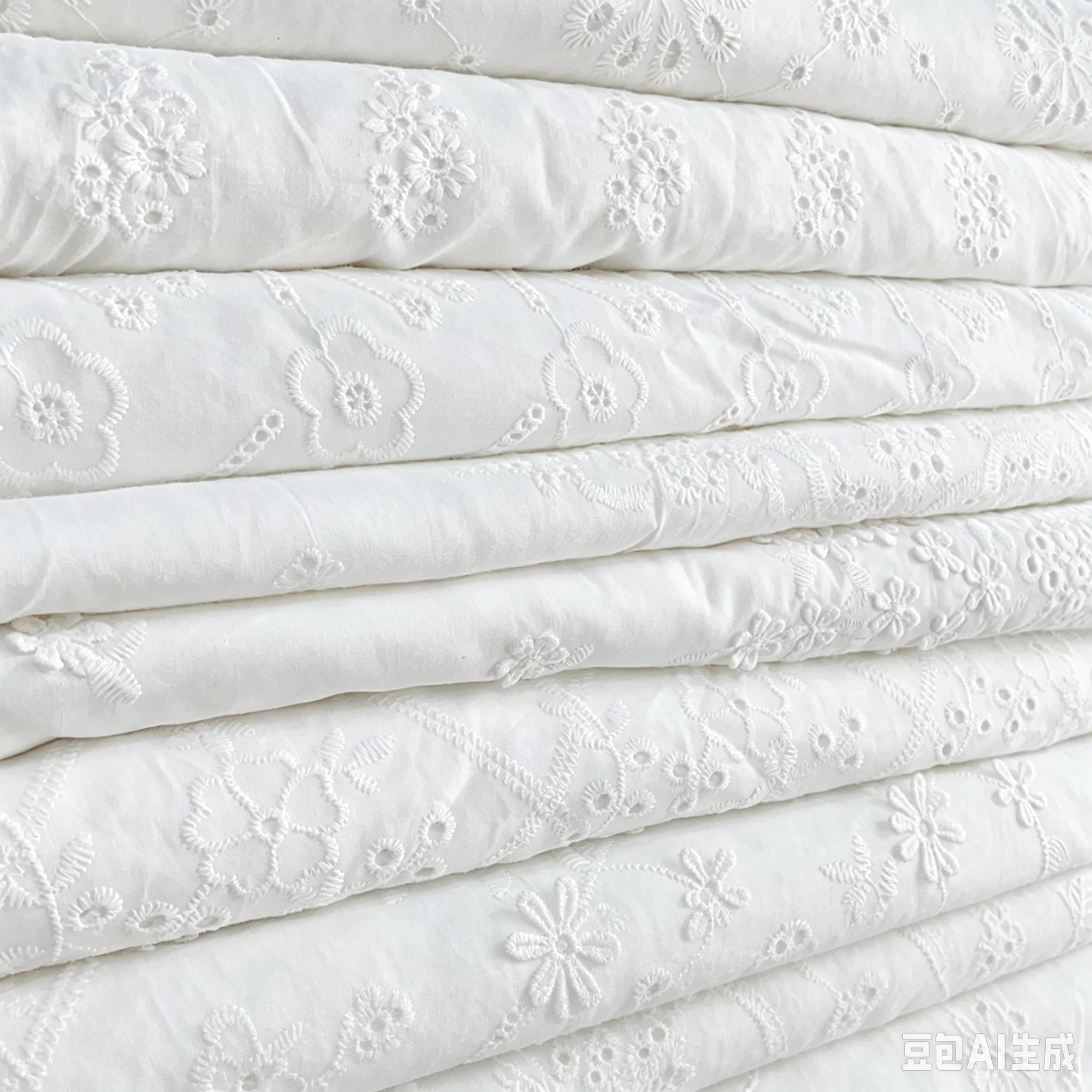 Sewing Eyelet Fabric - Tkanina bawełniana 100% z falbankami, haftem