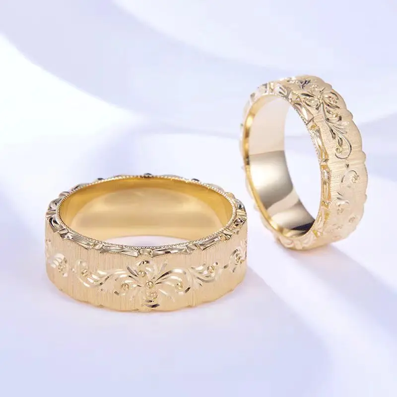 Custom Designer Handcrafted Engraved Flower Style S925 Sterling Silver Men\'s & Women\'s Couple Rings Engraved Wedding & Engagemen