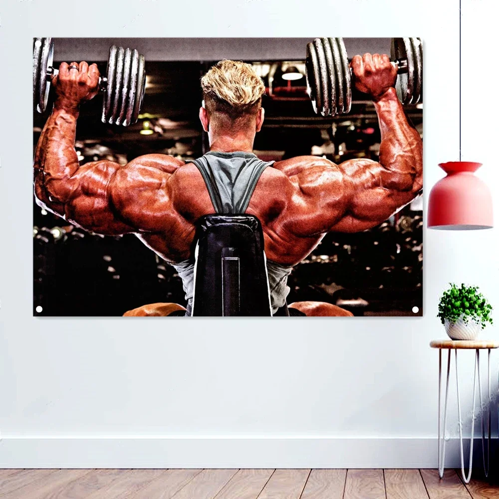 

Body Building and Motivation Wallpaper Banners Flags Hang Paintings Bodybuilders Lifting Dumbbells Workout Poster Gym Decor