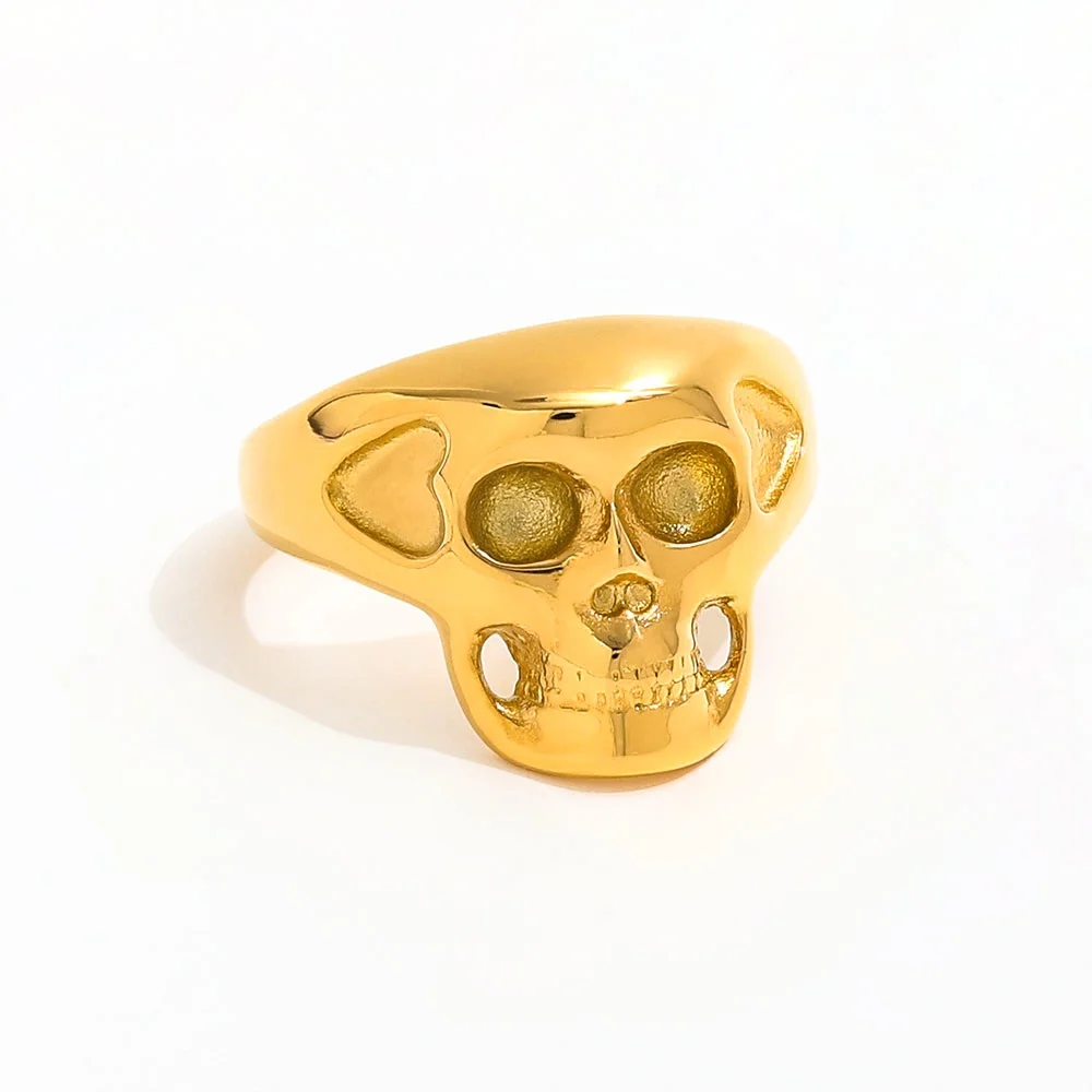 

Joolim Jewelry Wholesale High End PVD Waterproof&No Fade Fashion Designer Dainty Skull Punk Stainless Steel Ring For Women