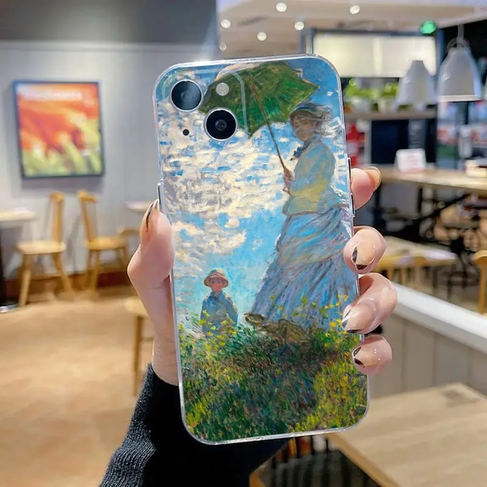 حافظة هاتف كلود مونيه مطلية بالزيت لهاتف آيفون 16,15,14,13,12,11 Plus,Pro,Max,XR,XS,X,7,8 SE,سيليكون شفاف صغير ناعم