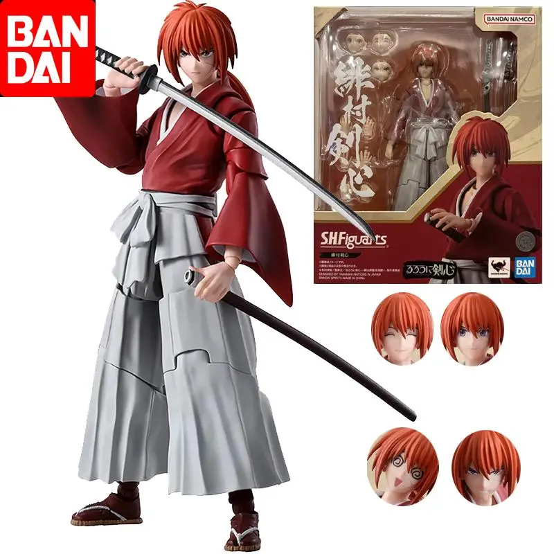 Bandai Original SHF Himura Kenshin Anime Action Figure Toys For Boys Girls Kids Children Birthday Gifts Collectible Ornaments