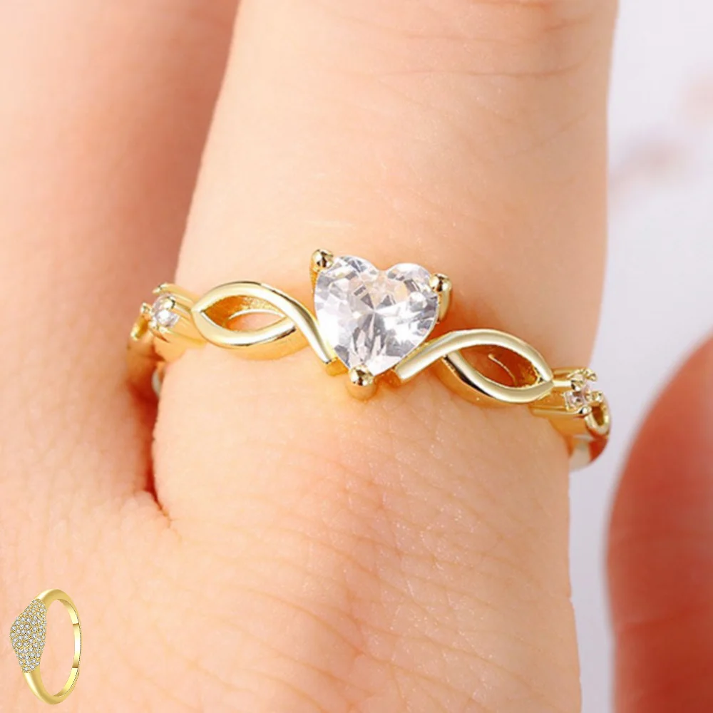 Fashion Heart Ring For Teen Female Romantic Gold Color Promise Ring Aesthetic Women Korean Jewelry Wedding Accessories KAR346