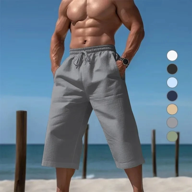 Cross-border Summer Loose and Breathable Capri Pants Men's Fashion Casual Breathable Shorts Sweatpants Men