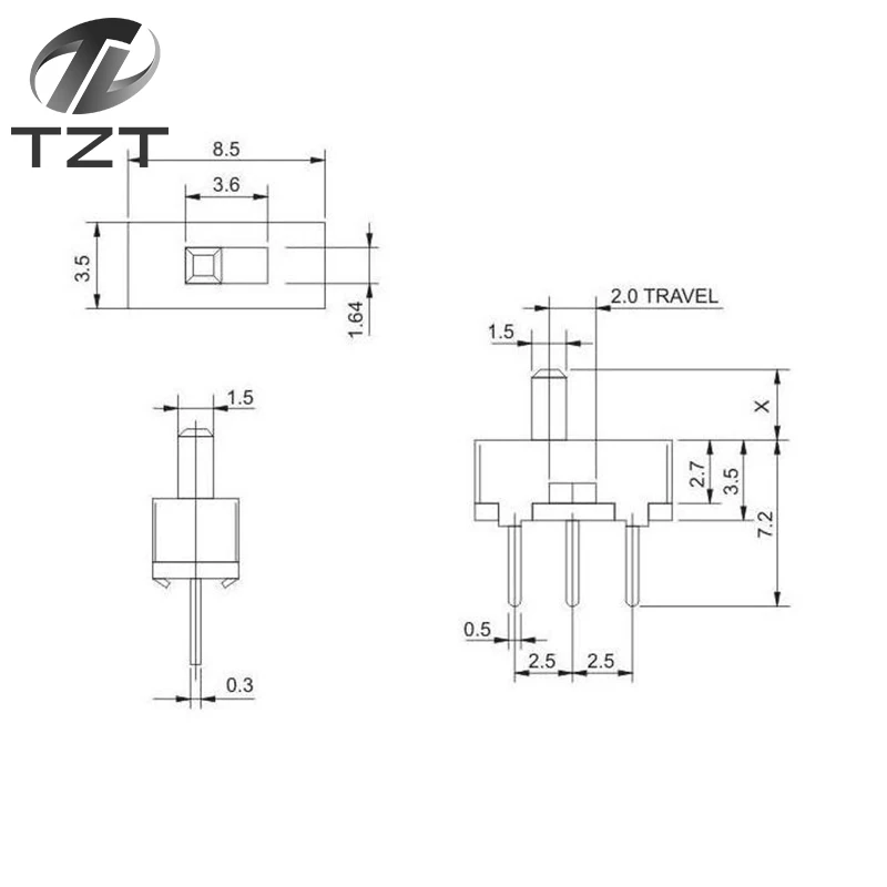 10pcs Interruptor on-off mini Slide Switch SS12D00 SS12D00G3 3pin 1P2T 2 Position High quality toggle switch Handle length:3MM