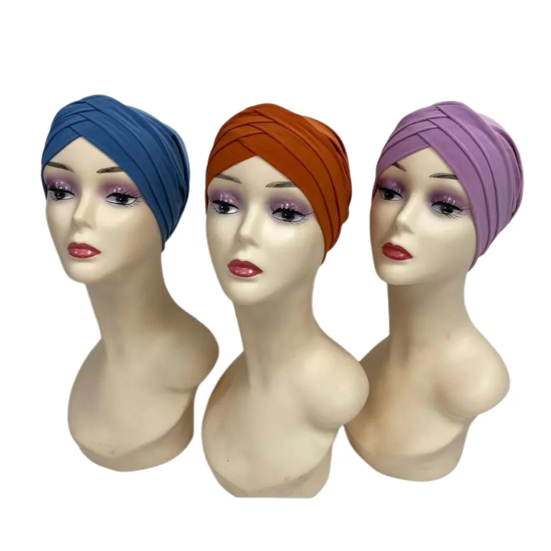 Muslim Women's Hijab Inner Wear Elastic African Headscarf Cap Underscarf Bonnet Ladies Head Wraps Soild Color Turban Hat 12pcs