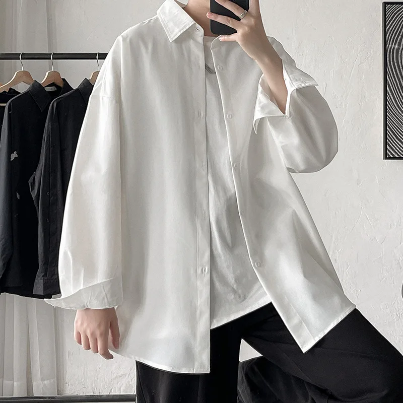 

2025 Men Oversize Shirts Spring Long Sleeve Preppy Shirt Unisex Woman Casual Street Fashion Blouses Streetwear Men Clothing