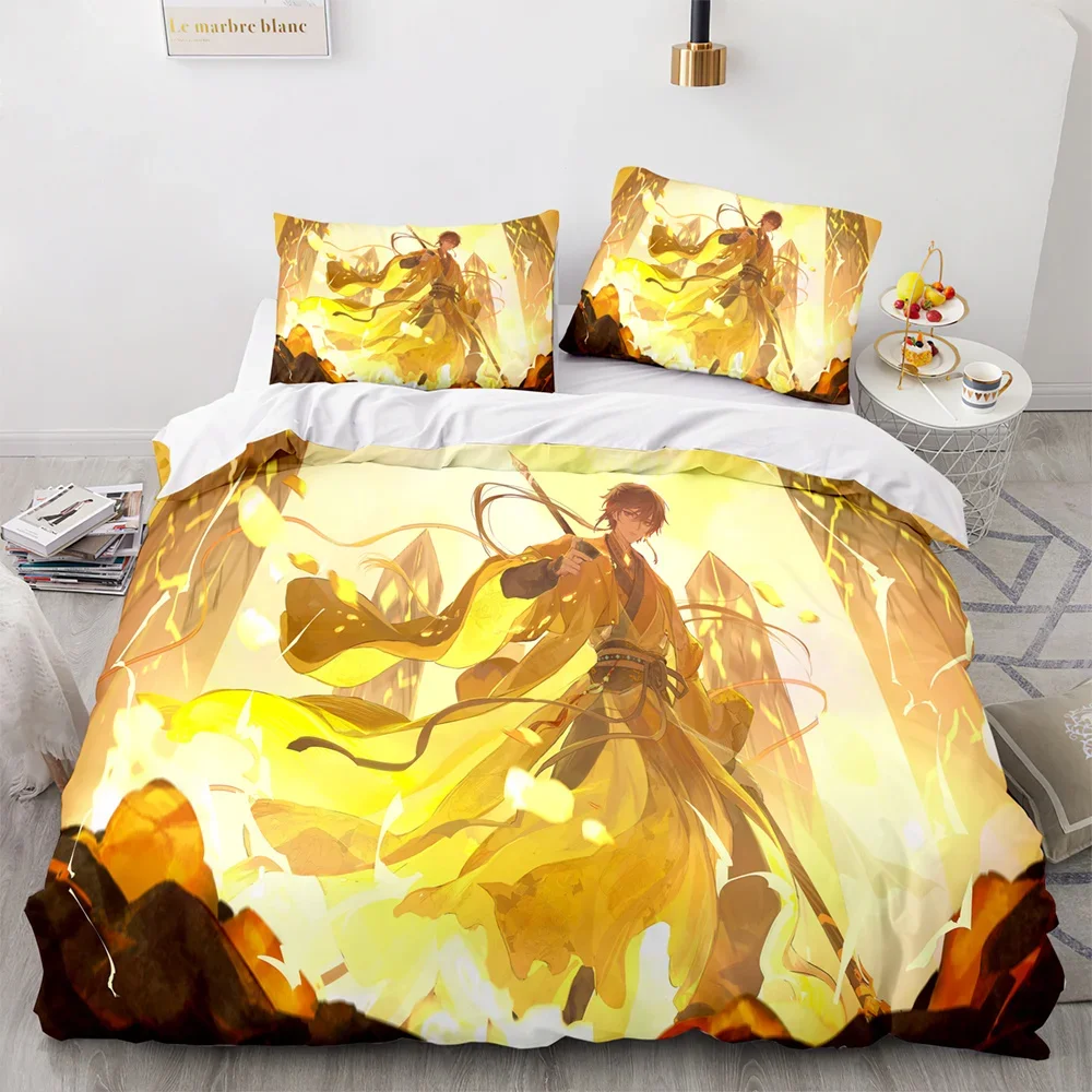 Imagem -06 - Conjunto de Cama Genshin Impact Game para Crianças Impressão 3d Edredão de Linho Capa Macia Têxtil Doméstico Rainha King Size Decoração do Quarto Menina