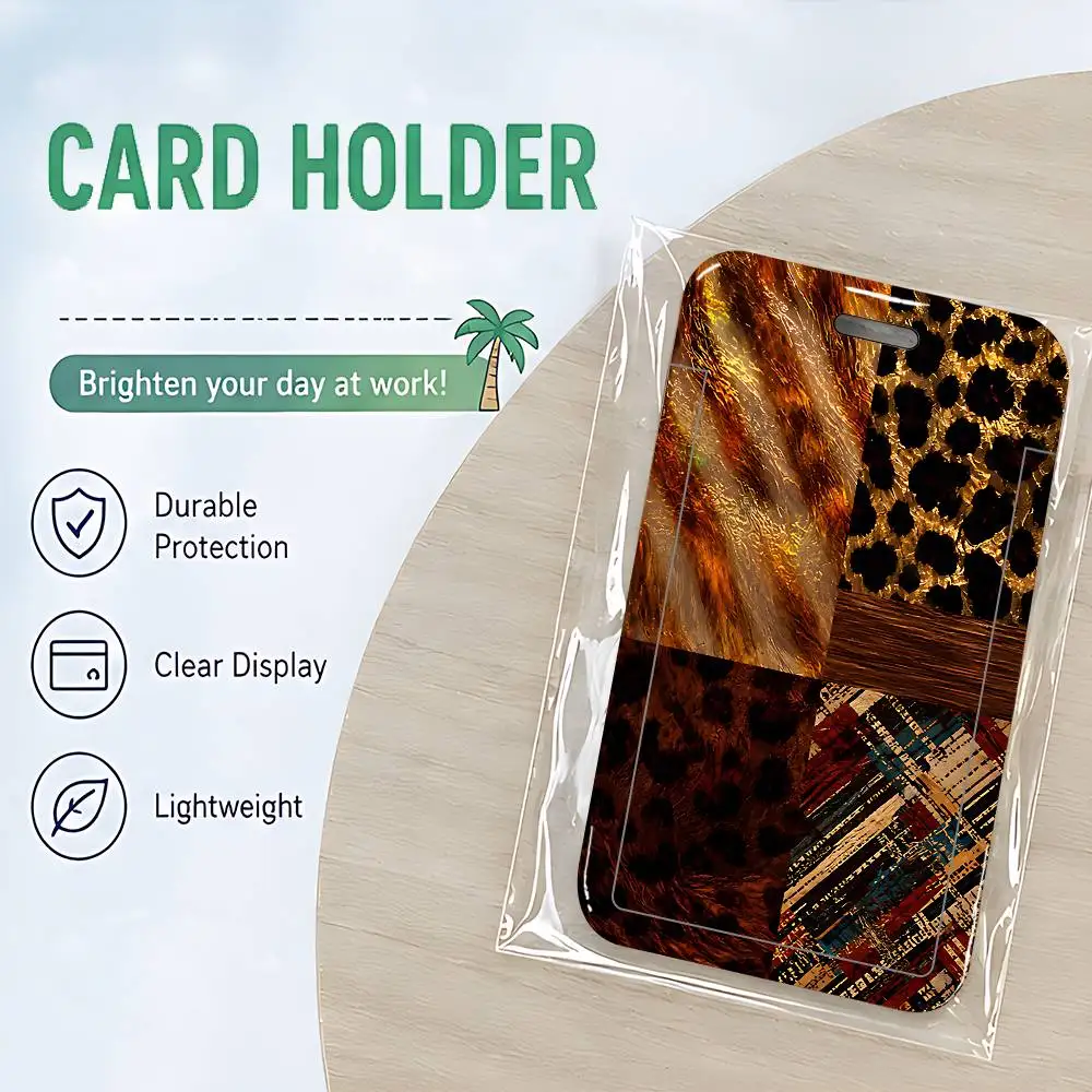 Leopard Print And Tinfoil ID Badge Holder With Lanyard Neck Strap For Office School Name Card Credentials Case