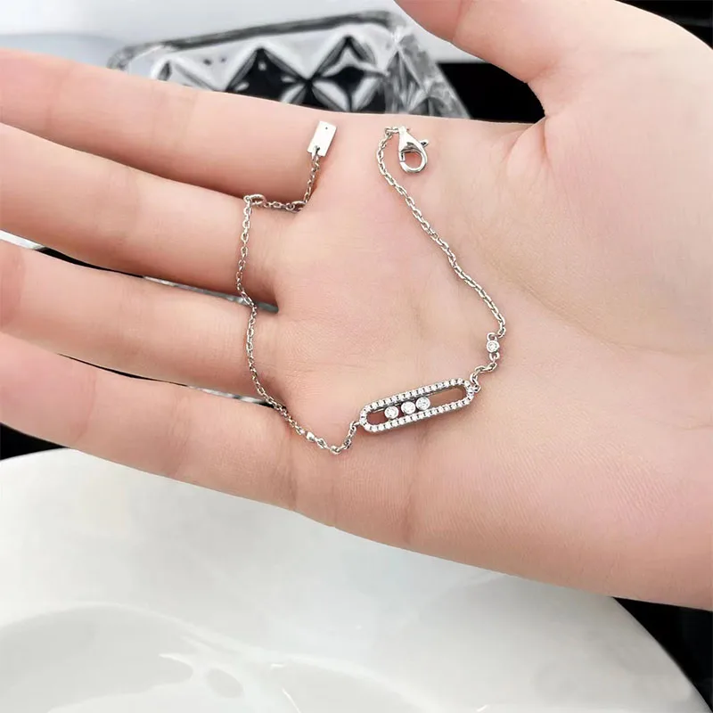 Franse 925 Luxe Sieraden Klassieke Move Serie Drie Actieve Diamanten Vrouwen Dubbele Ketting Armband. High-End Geschenken