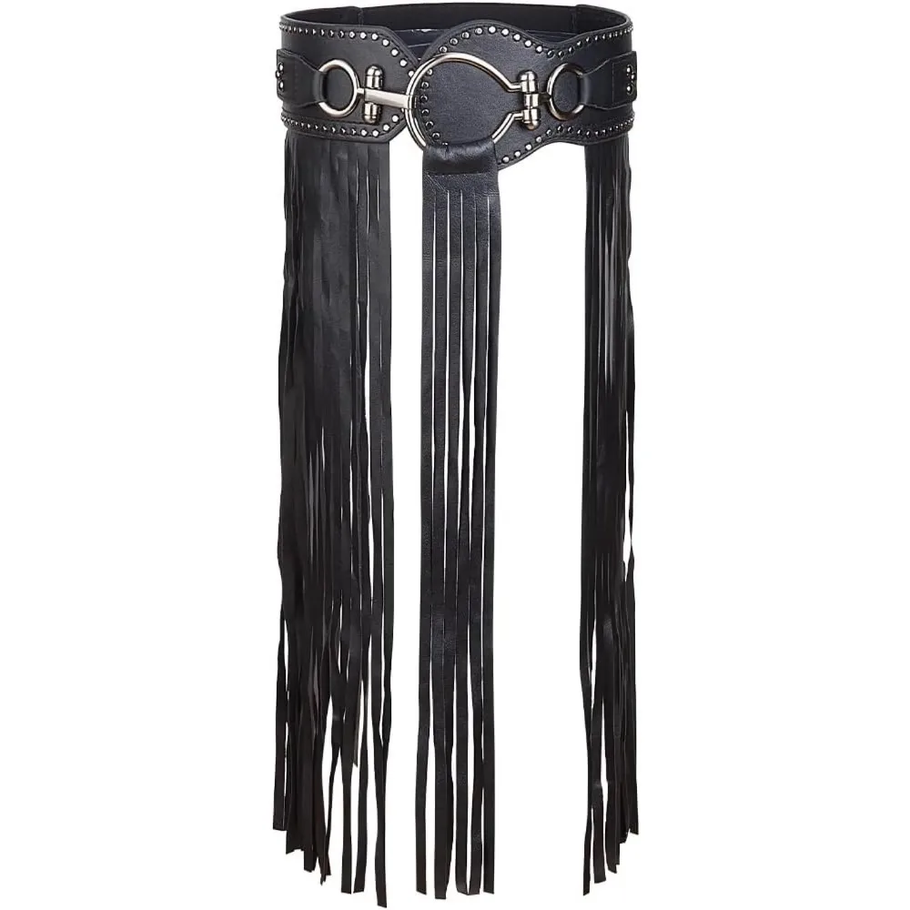 

Ремень из искусственной кожи с кисточками, черный винтажный панк, широкая длинная бахрома, модная эластичная регулируемая женская джинсовая юбка, комплект для изготовления в стиле бохо