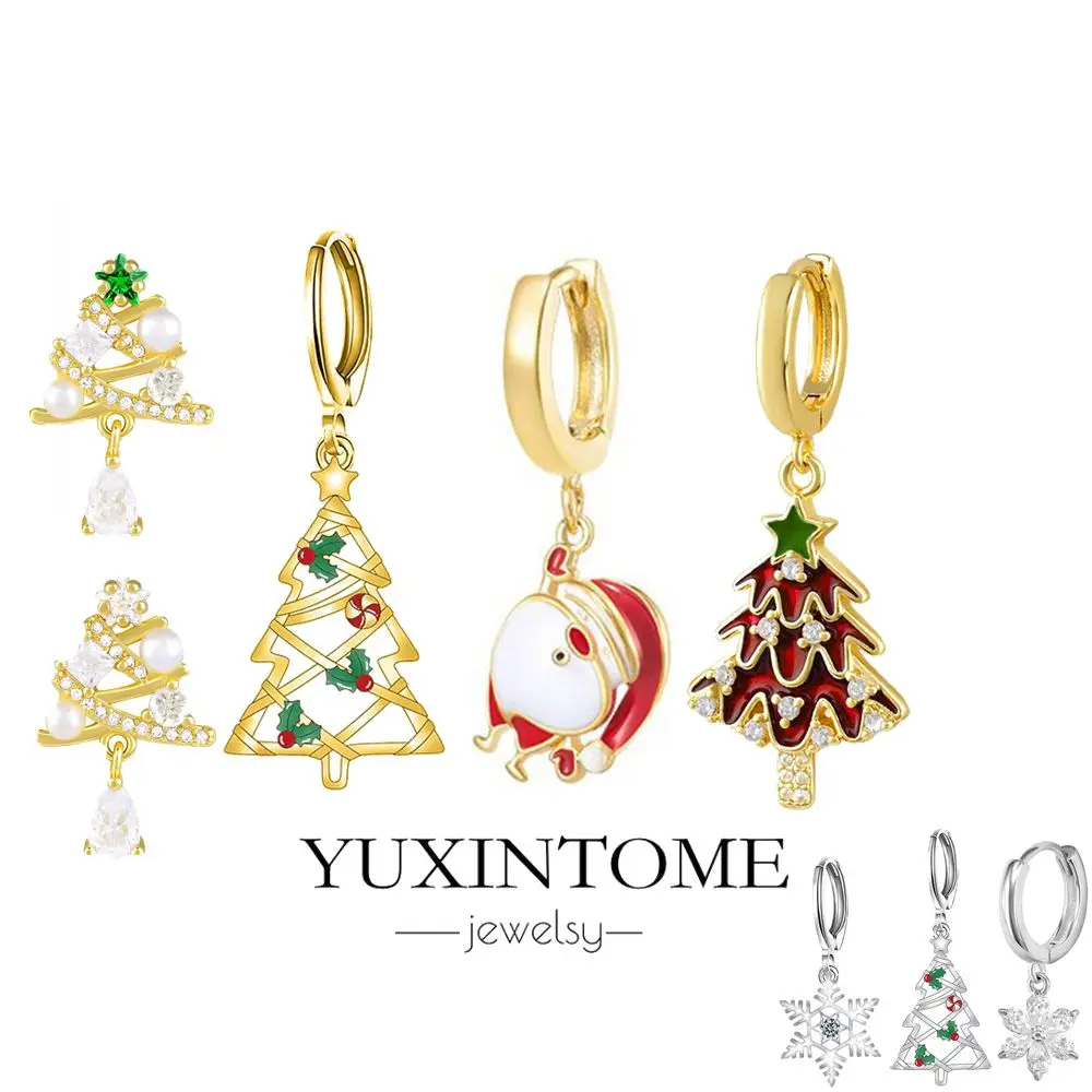 

Exquisite Christmas Earrings 925 Sterling Silver Needle Enamel Pendant Hoop Earrings for Women New Year Gift Jewelry Accessories