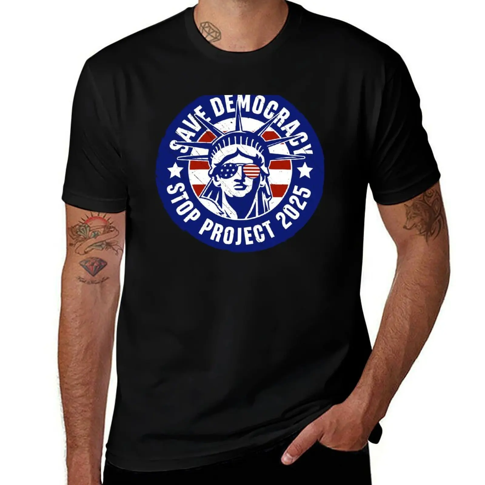 

Save Democracy Vote Blue Election for Every Voter Make Truth Great Again Liberty Head Defend Democracy Stop Project 2025 T-Shirt