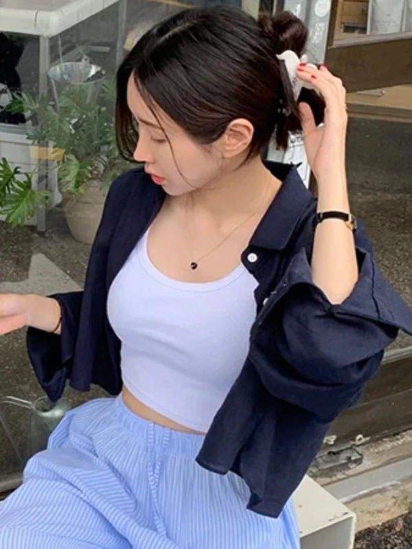 

Spring 2025 Dongda Gate Women's Loose Long Sve irt Thin Sun Protection Top Casual Sle Pure Color Faionable irt