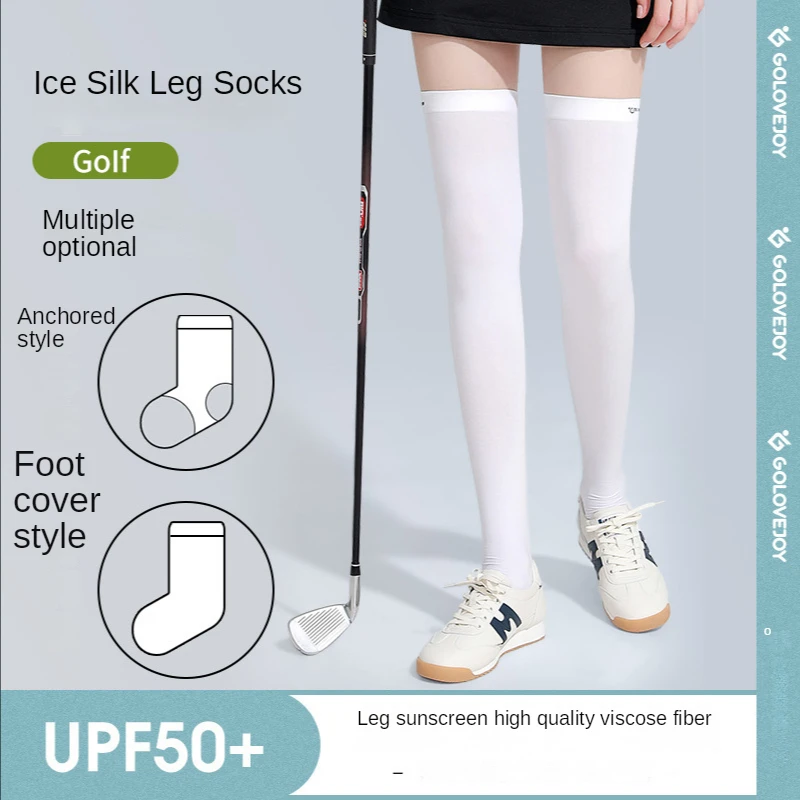 Calcetines altos deportivos de seda de hielo para mujer, protección solar para las piernas, para montar al aire libre, Golf