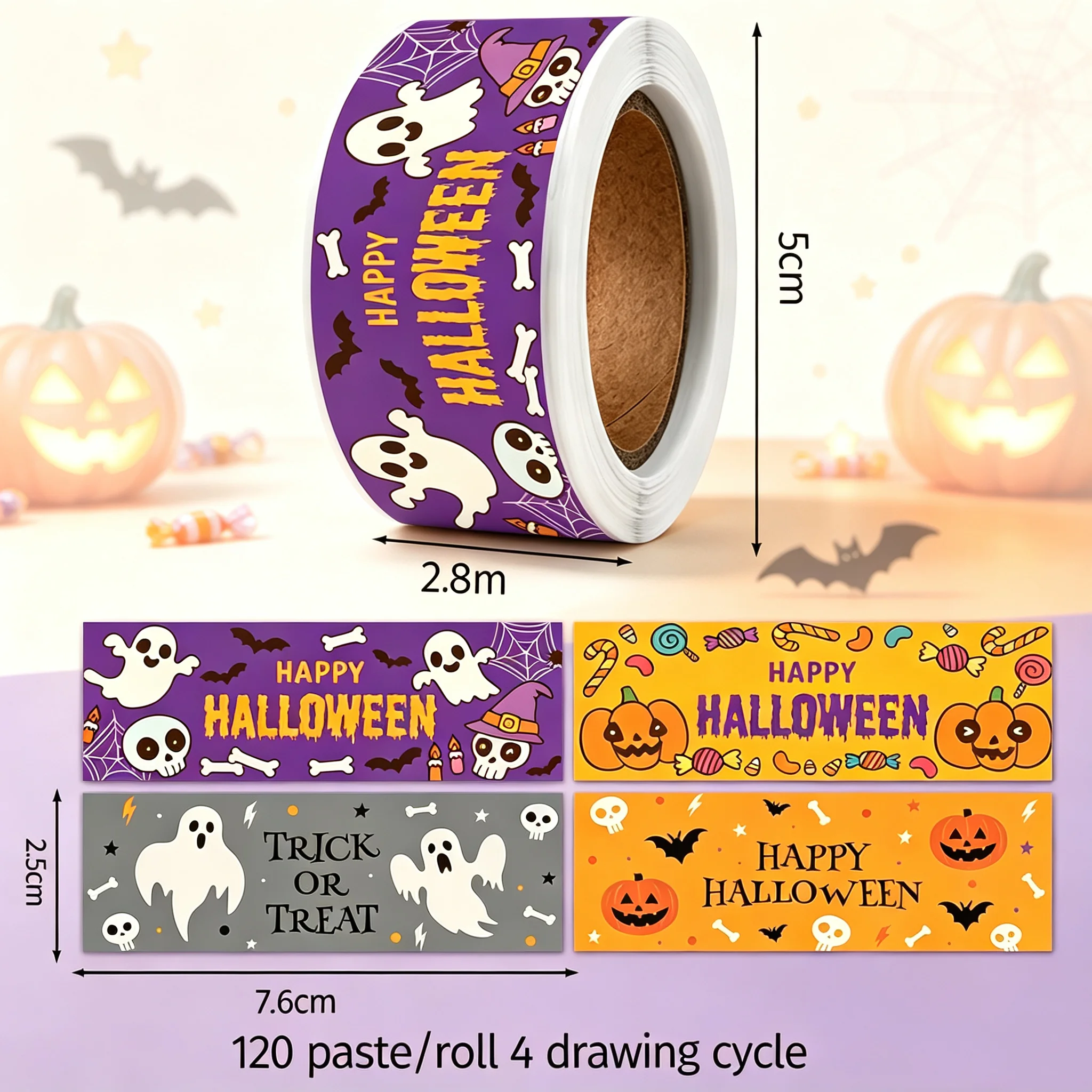 Halloween Pumpkin Ghost Long Strip Seal Stickers Self Adhesive Labels For Gift Wrapping Scrapbooking Packaging Decor