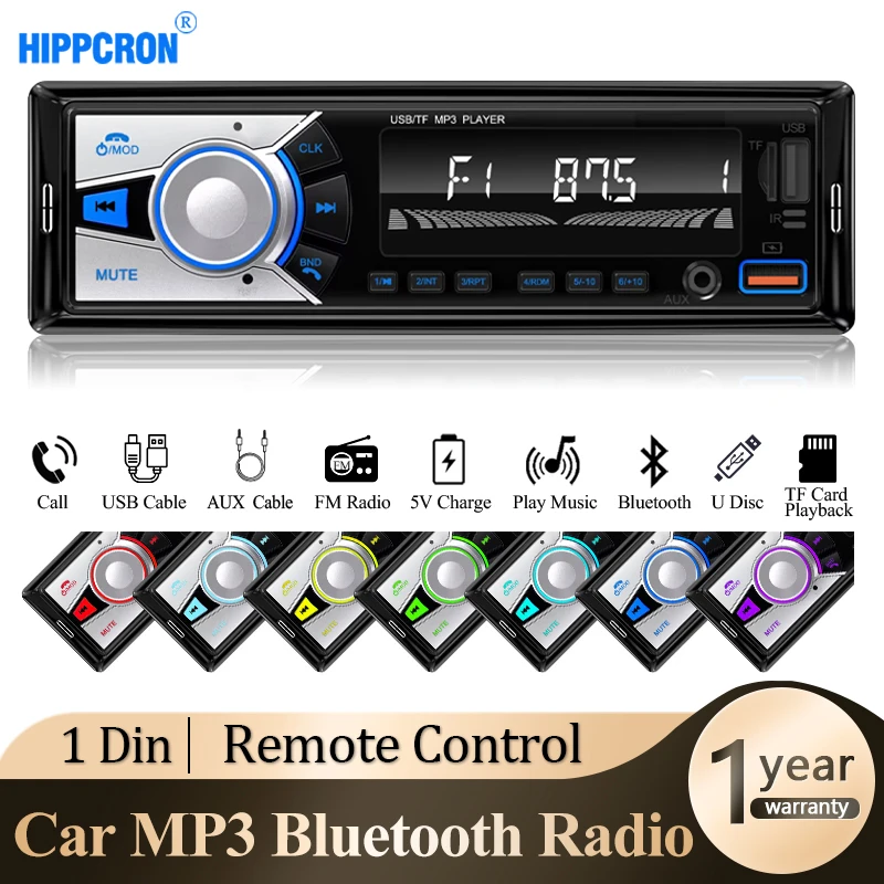 HIPPCRON 1 din Radio Car Audio Stereo Bluetooth Multimedia Digital MP3 Player Stereos For Car Universal With Aux Input USB