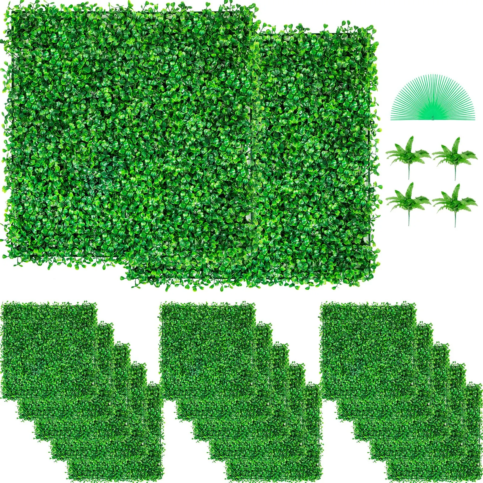

Artificial Boxwood Panel UV 48pcs Boxwood Hedge Wall Panels Artificial Grass Backdrop Wall 10X10" 4cm Green Grass Wall Fake