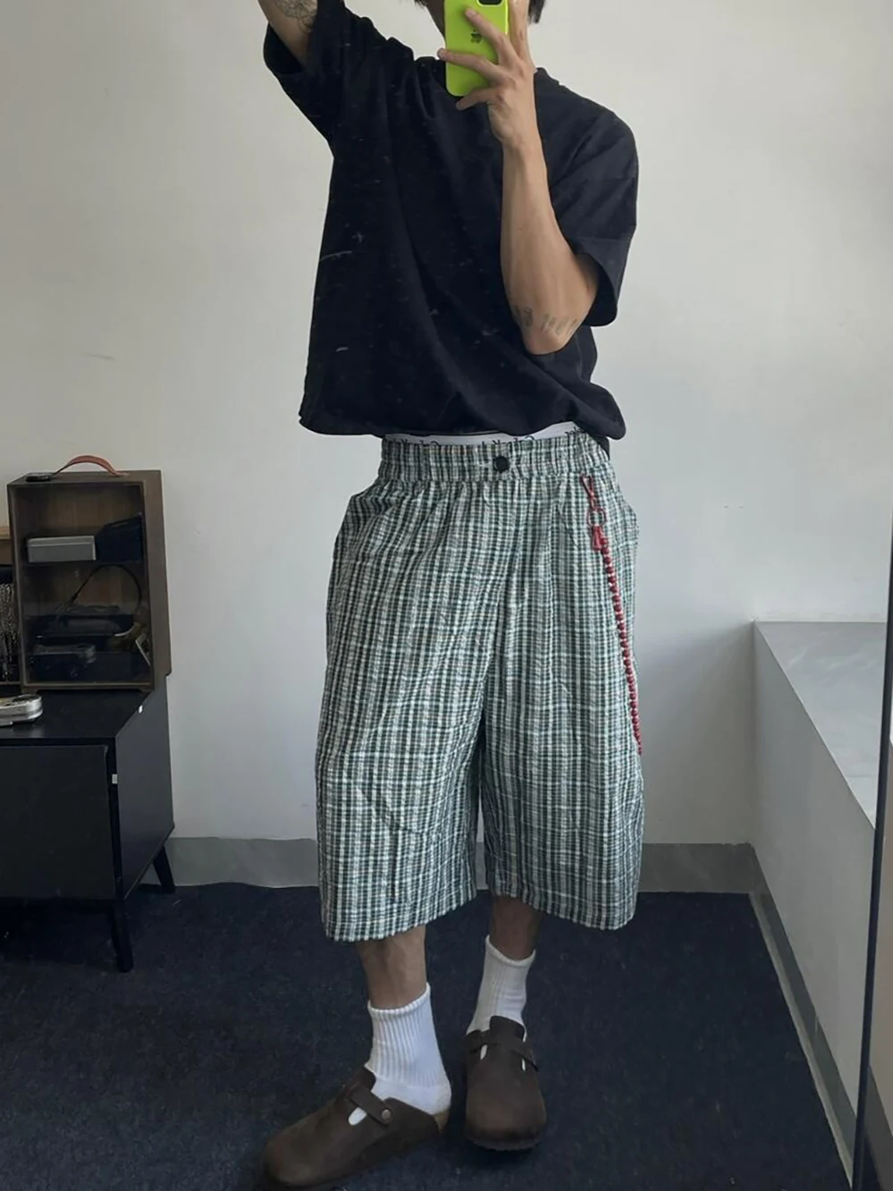 

Летние повседневные шорты в клетку Cleanfit унисекс, брюки 7/8 длины, свободный крой, прямые штанины, эластичный пояс, молодежный энергичный стиль