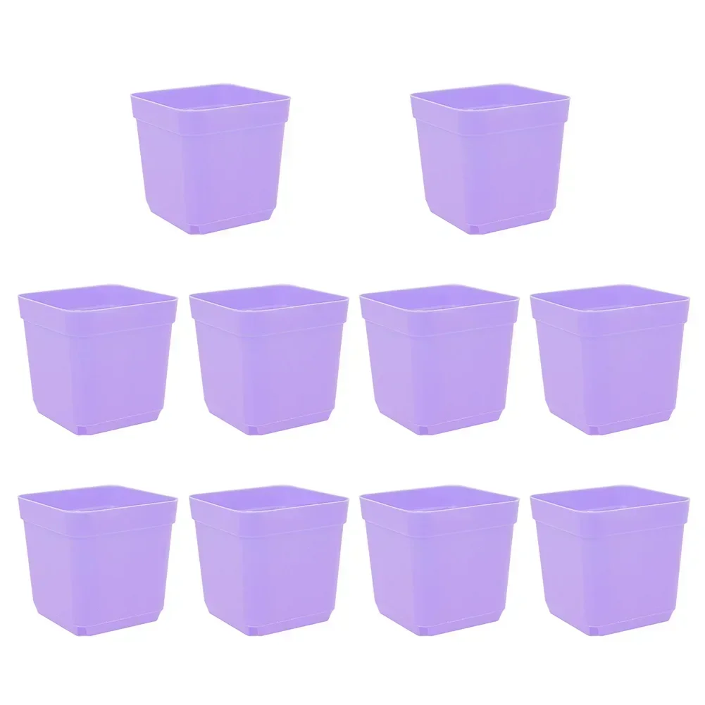 10Pcs Plastic Square Nursery Flower Pots & Planters With Tray For Plant Transplant Flower Home Decor Gardening Accesorries