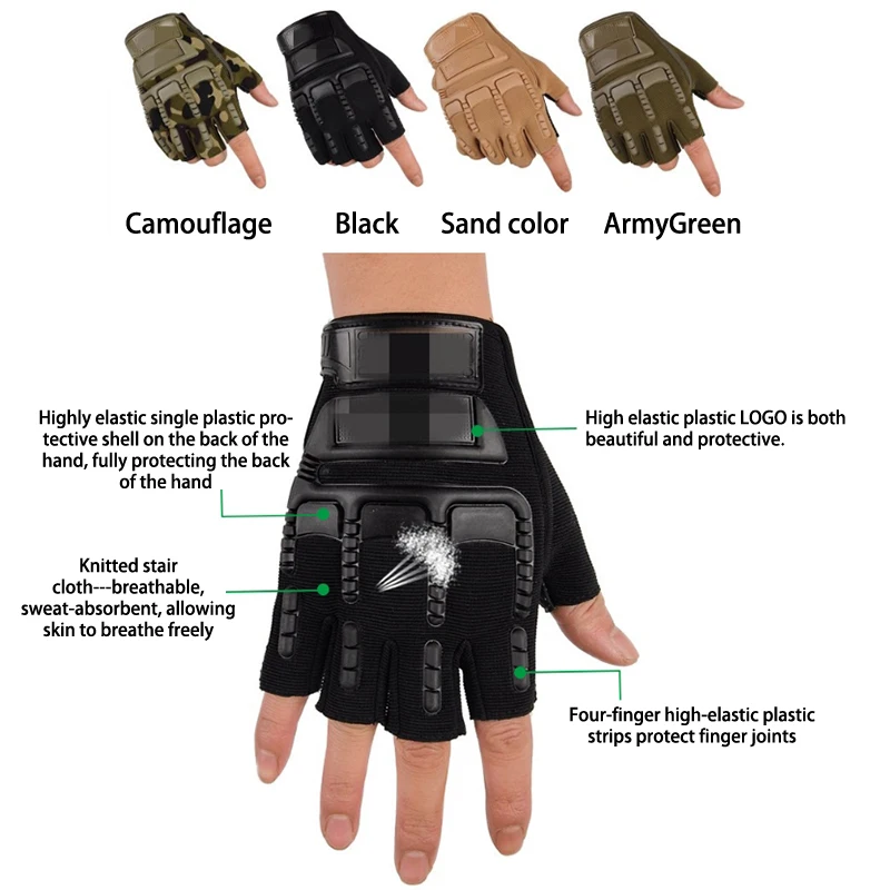 Men Half-finger Gloves Breathable Non-slip Fingerless Tactical Gloves Bicycle Cycling Sport Unisex Hiking Riding Fishing Mittens