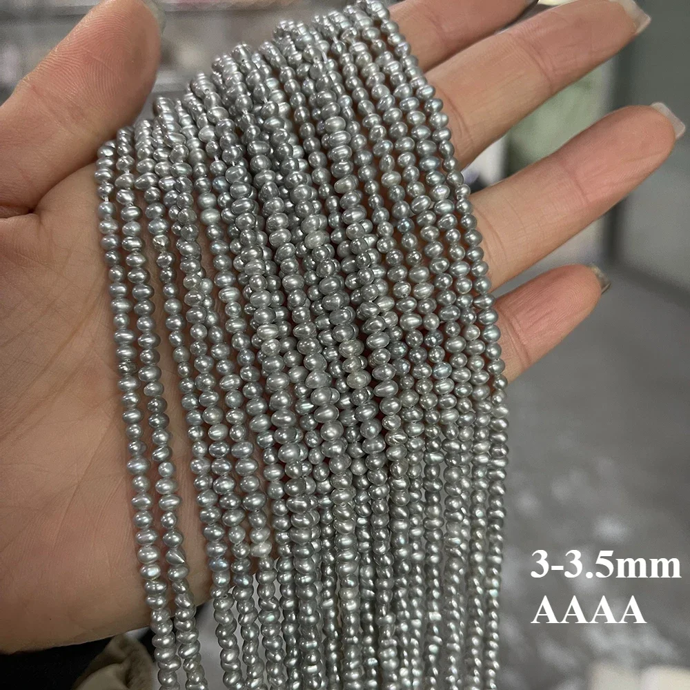 3-3.5mm 4A Natural Freshwater Pearl Gray Oval High Quality Fine Women Beads for Jewelry Making DIY Necklace Bracelet Accessories