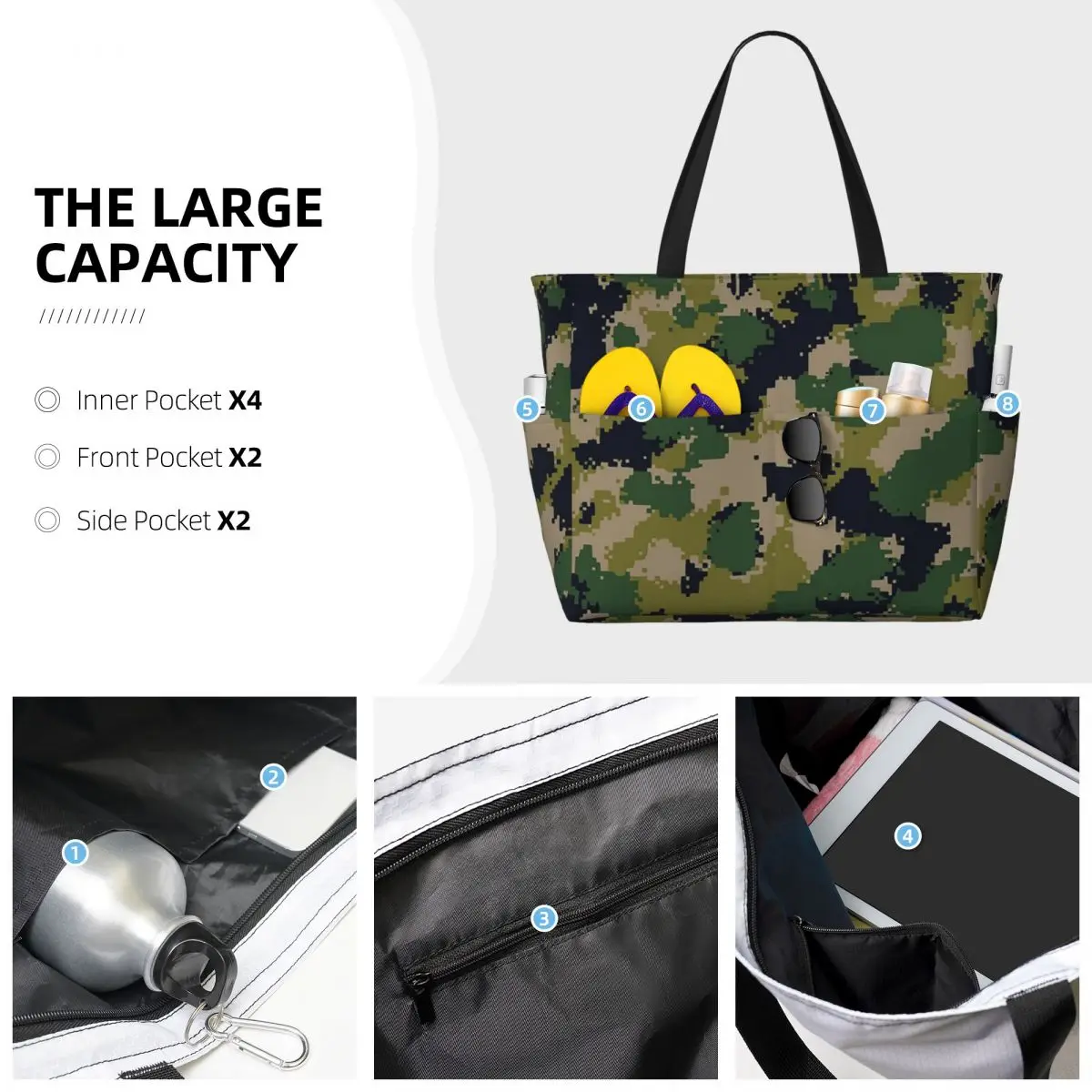 Splintertarn German WW2 Camouflage Army Military Camo Beach Tote Bag Sport Gym Yoga Duffle Large Tote Bag Women Travel Bag