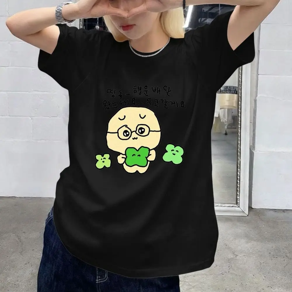 Yellow Character with Glasses and Clover Print T-Shirt Women Kawaii Summer Short Sleeve Korean Text Harajuku Y2k Streetwear Tops image 6
