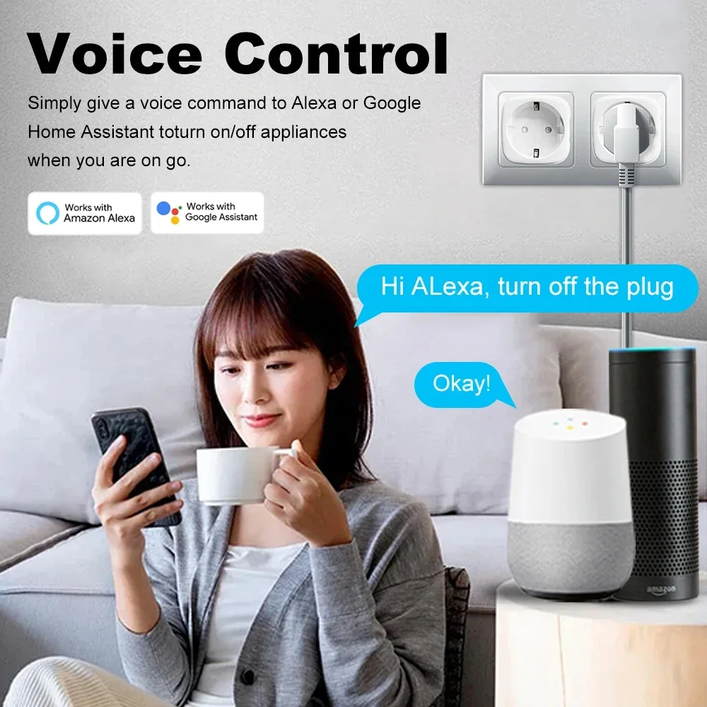 Tuya WiFi Smart Plug EU Smart Socket Power Outlet 20A With Energy Monitor Timing Smart Life Control Works with Alexa Google Home