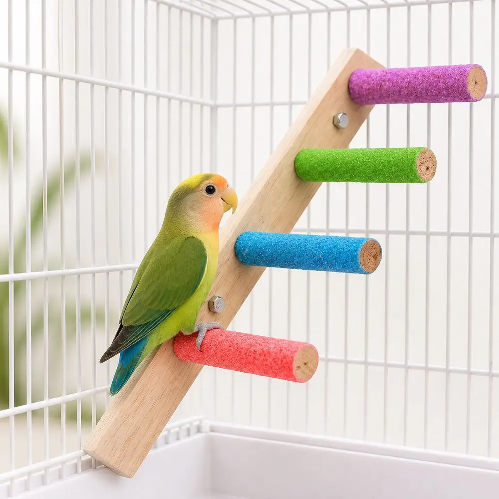 4/6/8 Step Bird Ladder Wood Colorful Perches Parrot Ladder Climbing Structure Beak And Claw Grinding Bird Bridge