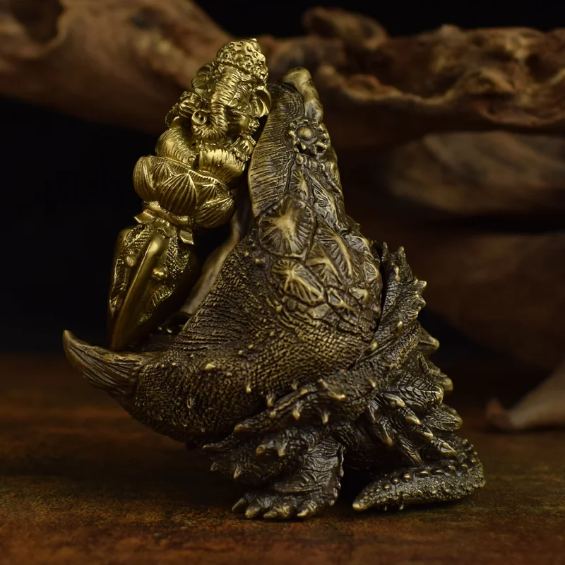 Solid Brass Vajra Alligator Turtle Ornament - Traditional Cultural Handmade Collectible Gift for Desk Display