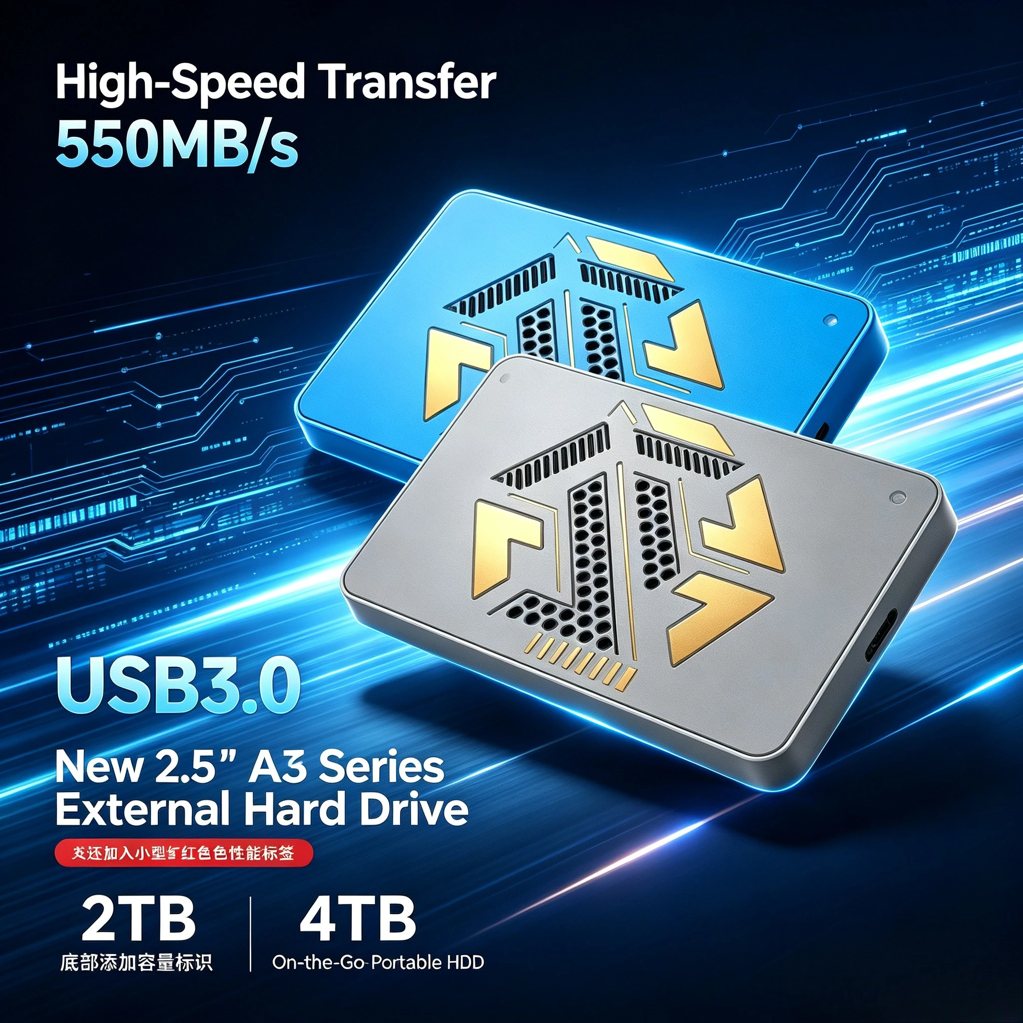 New 2.5" High-Speed Transfer A3 Series Elements External Hard Drive 550MB/S USB3.0  On-the-Go Portable HDD 2TB 4TB