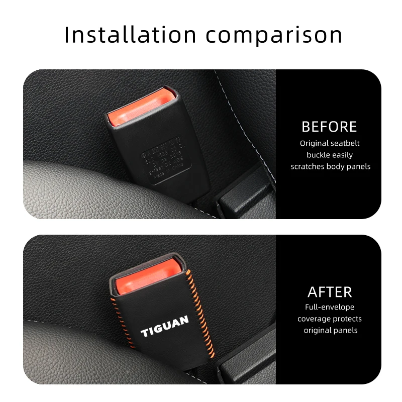 Leather Car Seat Belt Clip Protector Seatbelt Buckle Plug Cover For VW Tiguan Passat Golf Scirocco Jetta T-ROC Touareg Touran