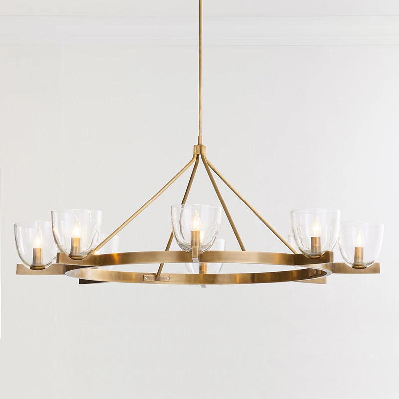 

Popular Minimalist Living Room Wrought Iron Lamp Body Glass Pendant Light Circular Lamp Light Luxury Villa Bedroom Dining Room