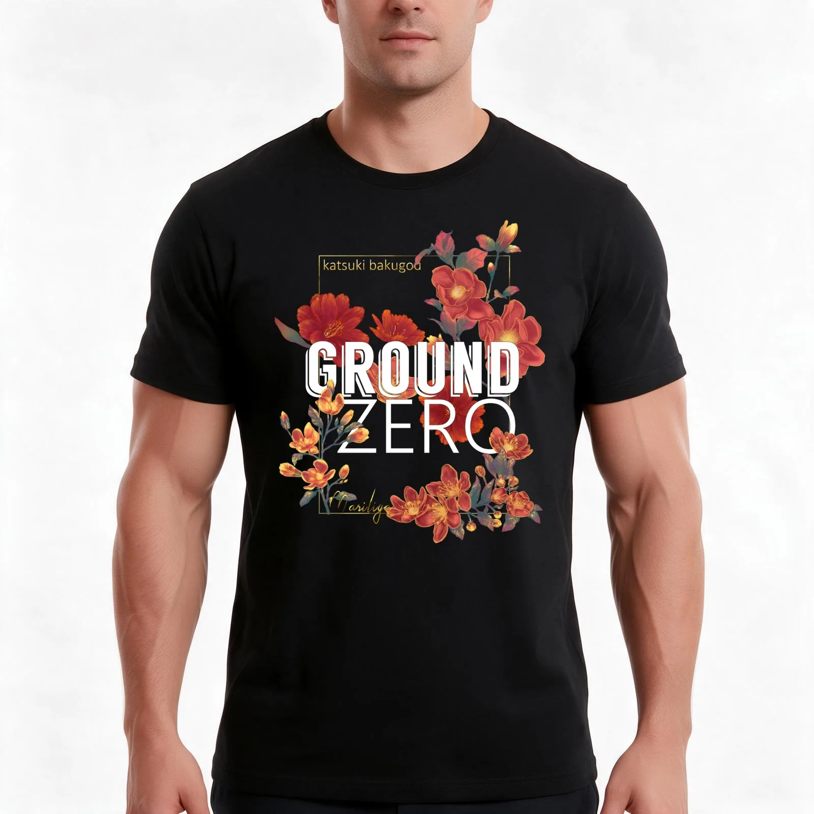 Bakugo - floral hero T-Shirt, Summer Casual Cotton Tee, Oversized Streetwear Tops, Vintage Graphic Print, Loose Fit Short Sleeve