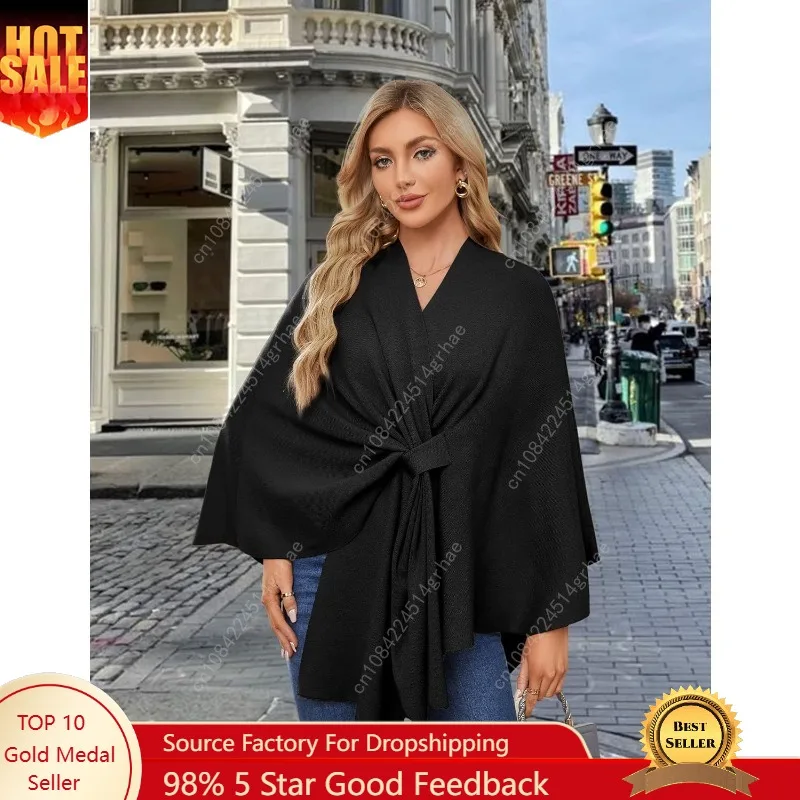 

PULI Women's Elegant Shawl Wraps Soft Open Front Poncho Sweater for Spring Fall Winter