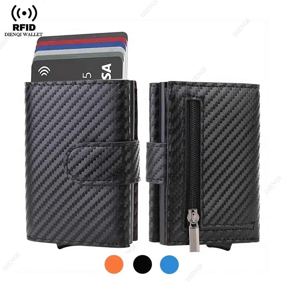 Carbon Fiber Rfid Blocking Credit Card Holder Automatic Pop Up Wallet for Men Wallets with Coin Pocket Small Wallet Smart Valet