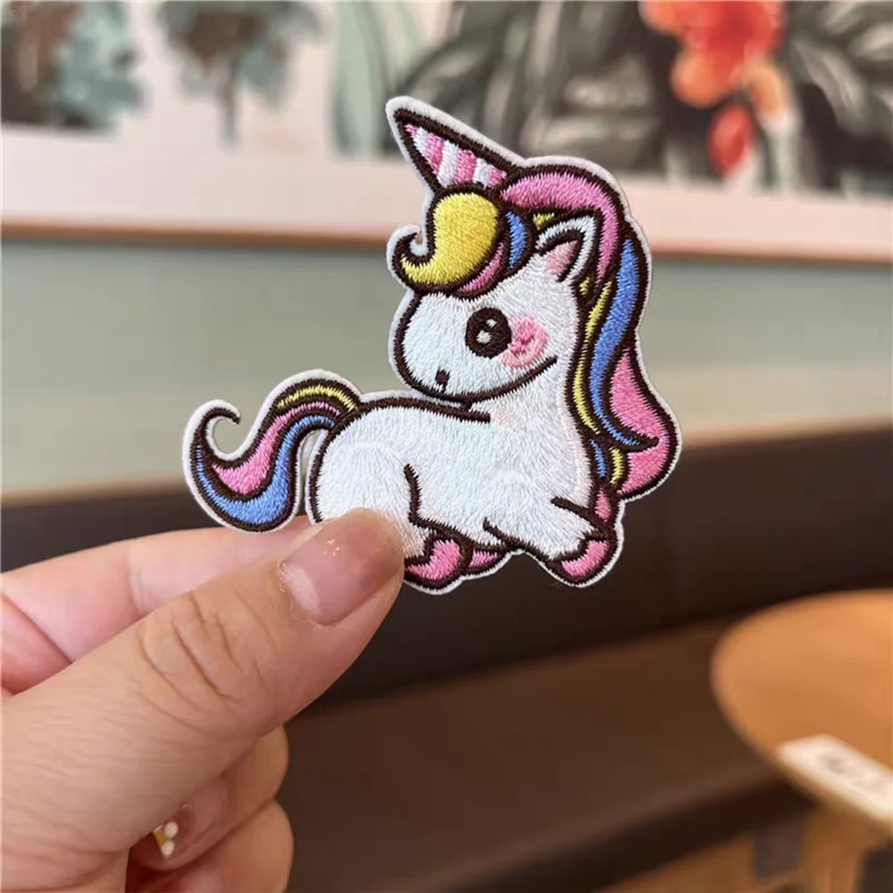 Rainbow Horse Unicorn Embroidery Patch Self-adhesive Applique Patches For Clothing Kids Decorative Mobile Phone Bags Stationery