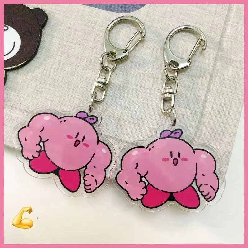 

Kawaii Muscle Hercules Kirby Keychain Anime Cartoon Cute Couple Girlfriend Acrylic School Bag Pendant Accessories Birthday Gift