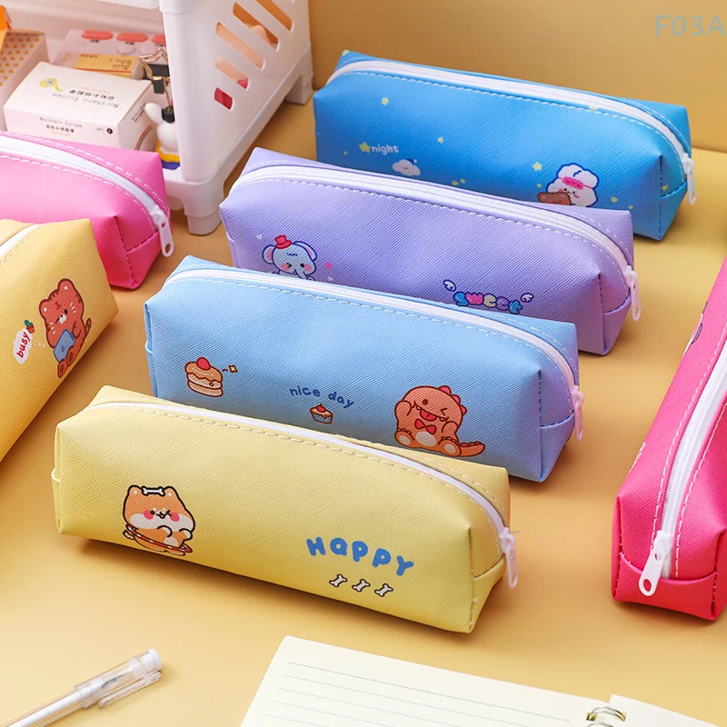 Cute Animal Pattern Storage Stationery Bag Simple Pencil Box Cartoon PU Large Capacity Pencil Case Stationery Box Kids Gift Toy