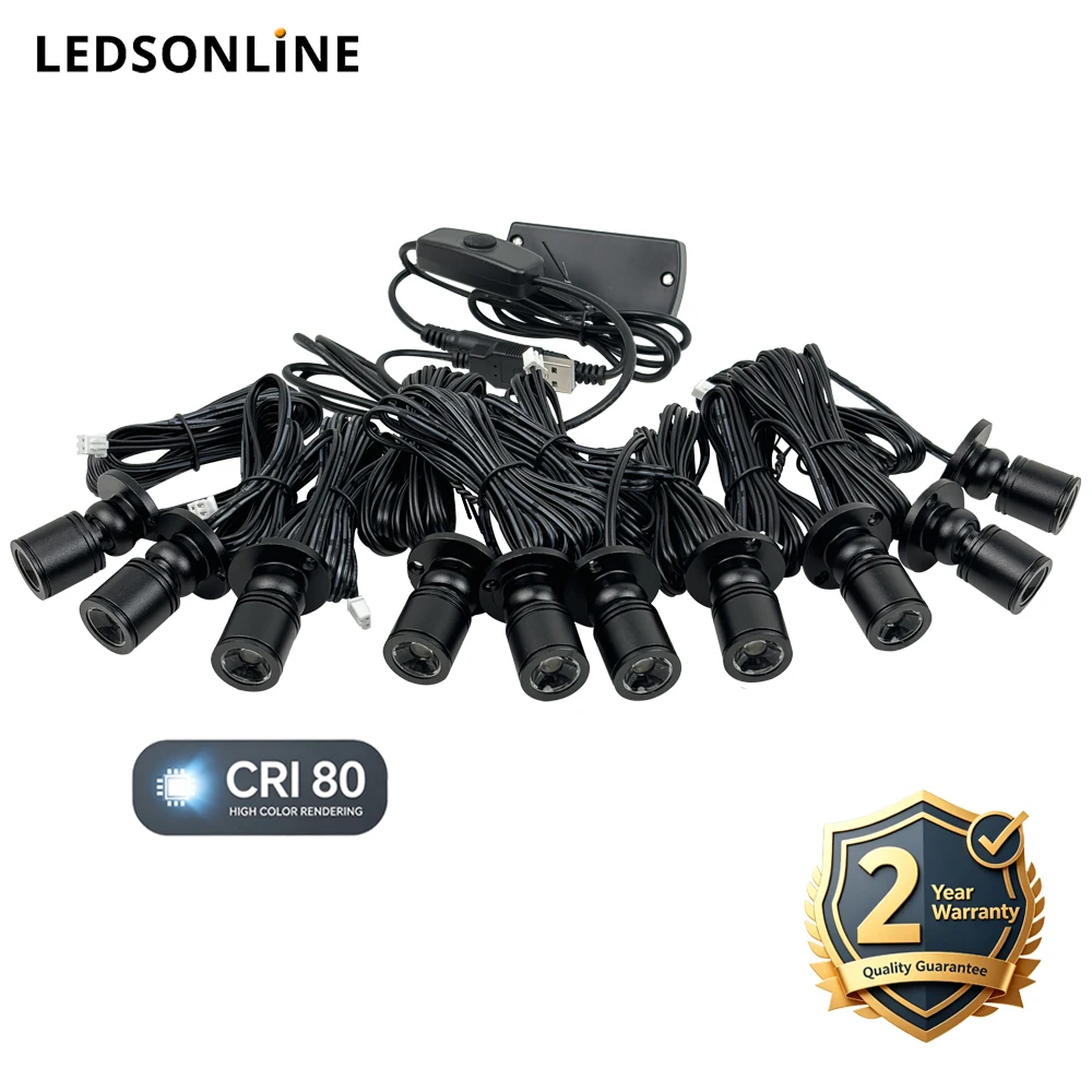 1‑10Pcs 5V USB 1W Rotatable Mini LED Spotlight Dimmable On/Off Switch Undercabinet Lamp For Display Cabinet Showcase Lighting