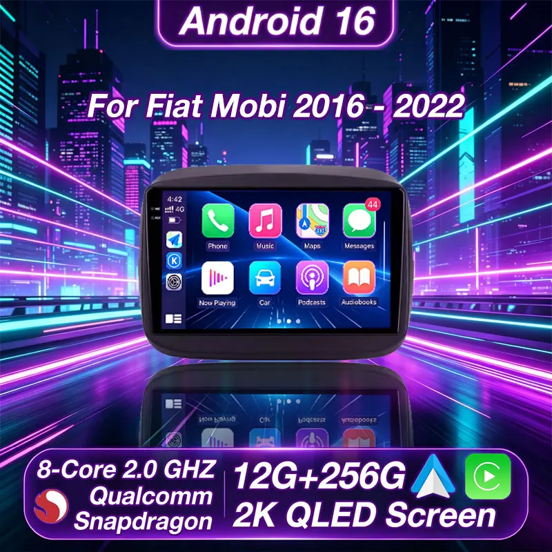 Radio para Auto con Android 16 y Carplay para Fiat Mobi 2016 2017 2018 2019 2020 2021 2022, GPS, Estéreo, Reproductor Multimedia, WIFI+4G, BT, DSP